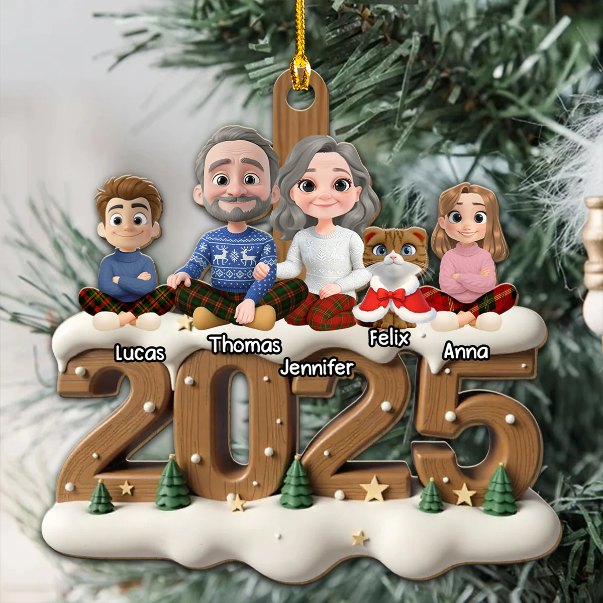 As A Family With Cats Extended Ver - Personalized Custom 3D Effect Wood Ornament - Image 3