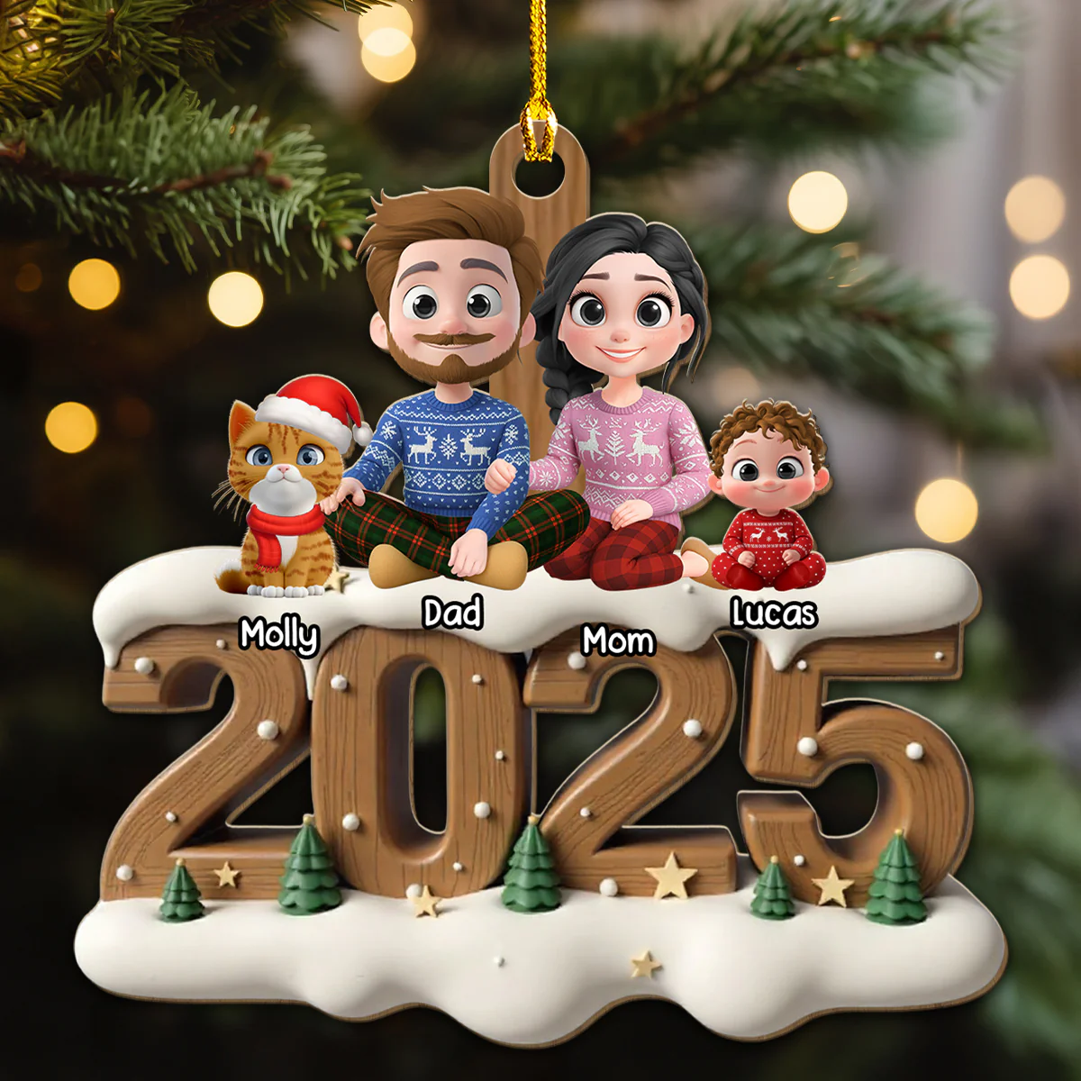 As A Family With Cats - Personalized Custom 3D Effect Wood Ornament