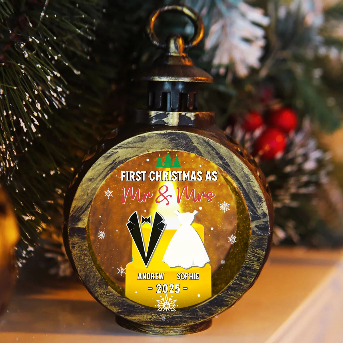As Mr And Mrs - Personalized Custom Christmas Lantern - Image 2