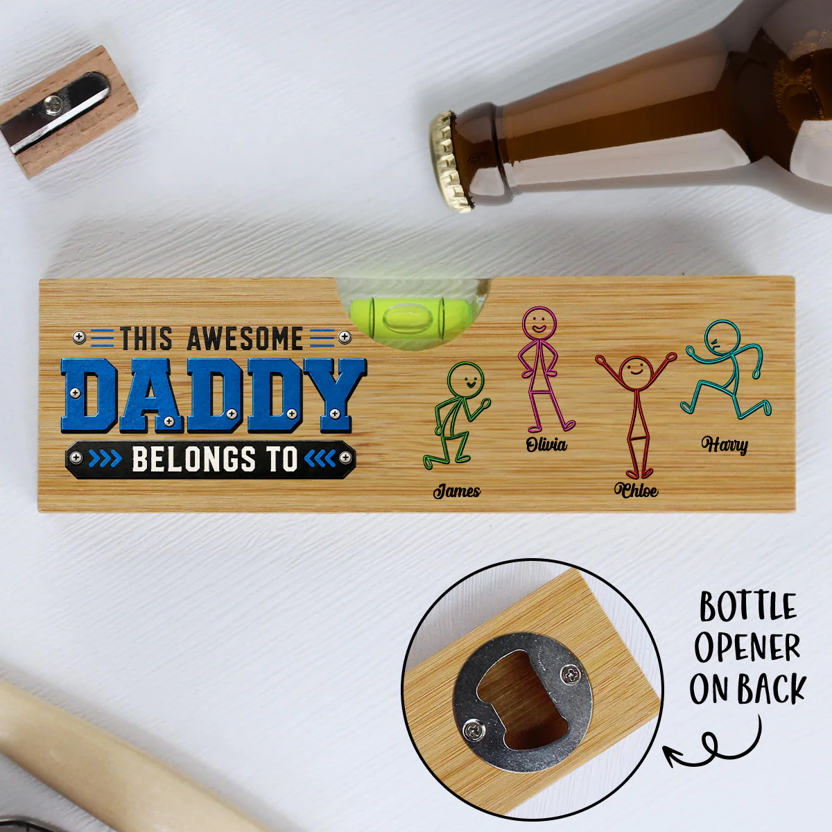 Awesome Dad - Personalized Custom Wooden Spirit Level Bottle Opener
