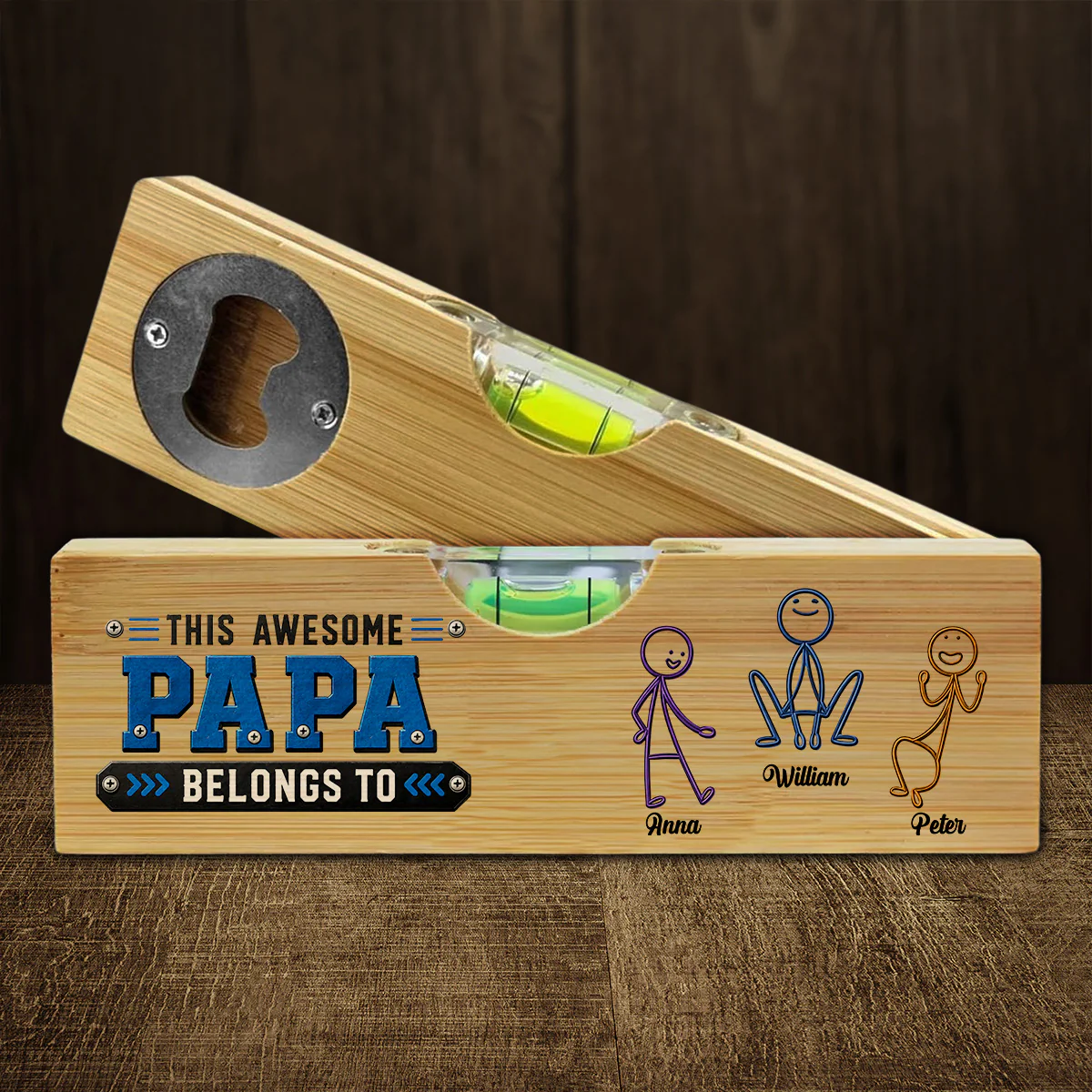 Awesome Dad - Personalized Custom Wooden Spirit Level Bottle Opener - Image 2