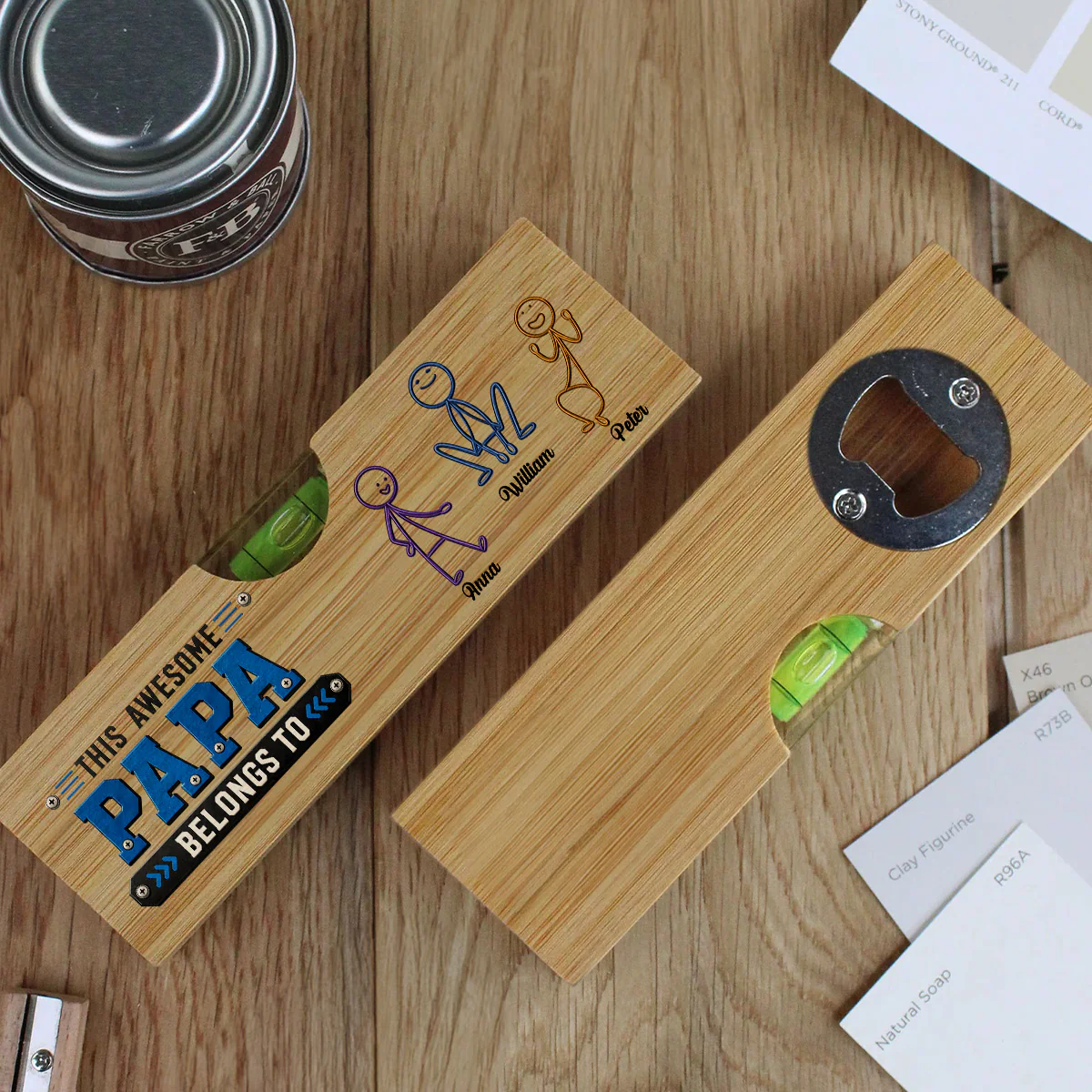 Awesome Dad - Personalized Custom Wooden Spirit Level Bottle Opener - Image 4