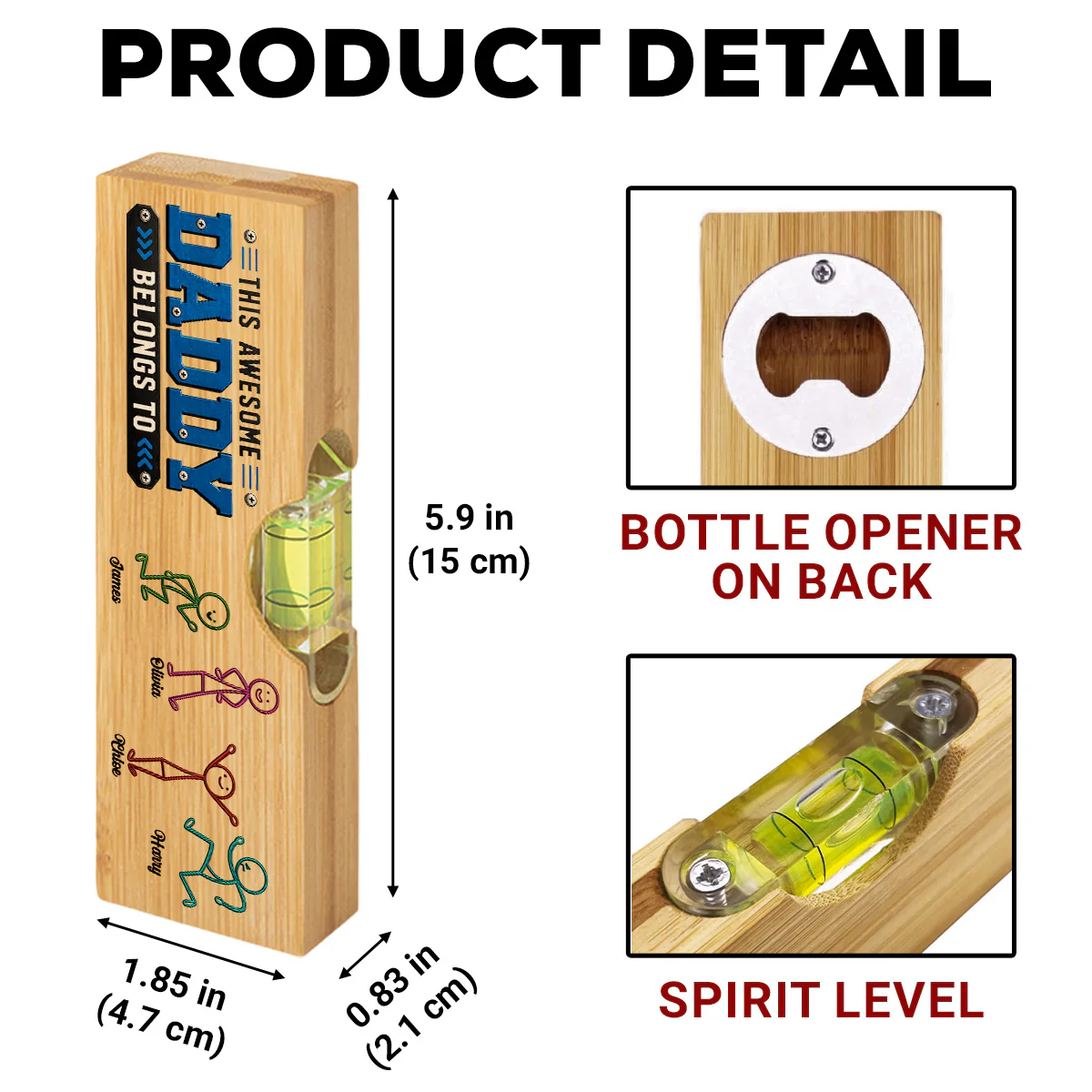 Awesome Dad - Personalized Custom Wooden Spirit Level Bottle Opener - Image 5