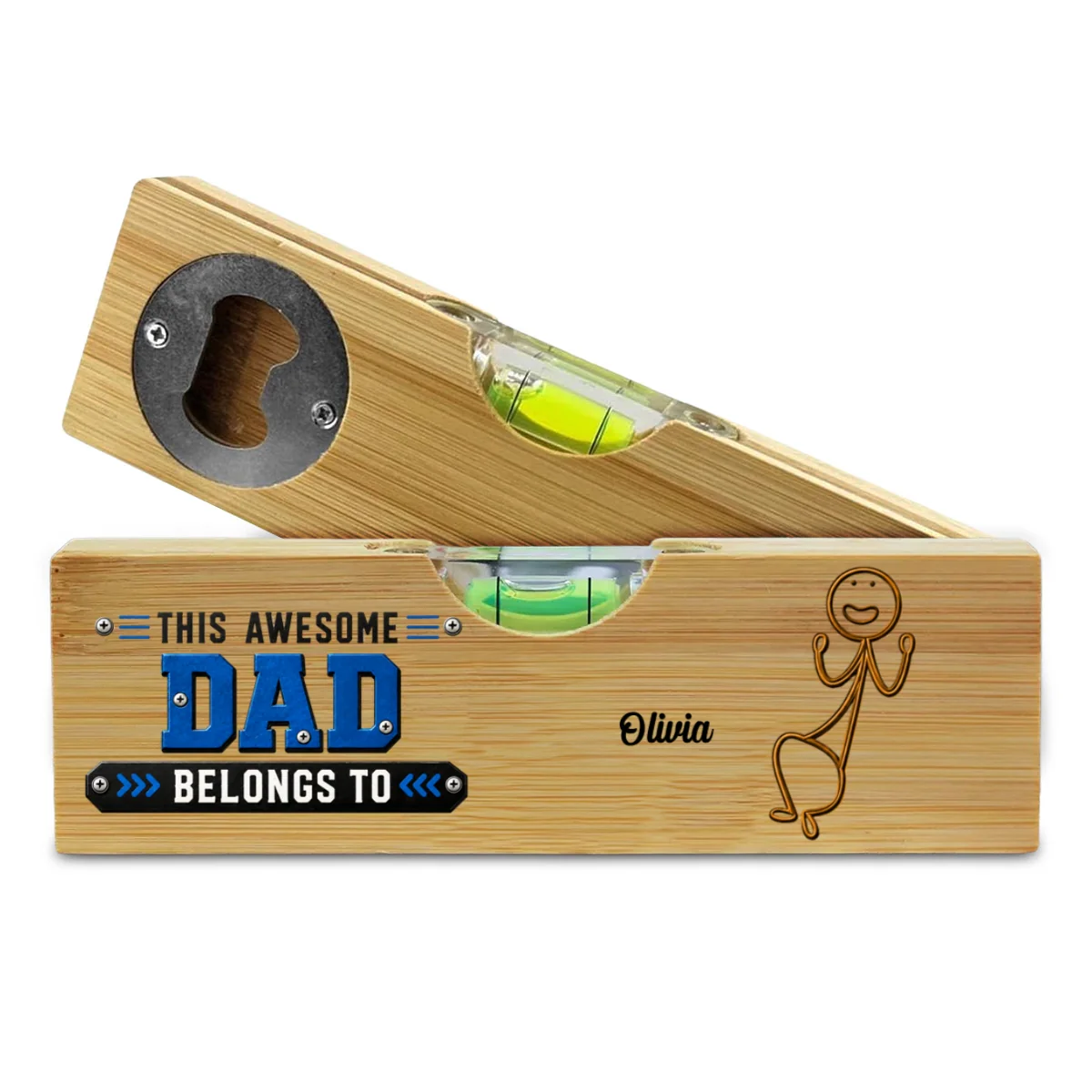 Awesome Dad - Personalized Custom Wooden Spirit Level Bottle Opener - Image 6