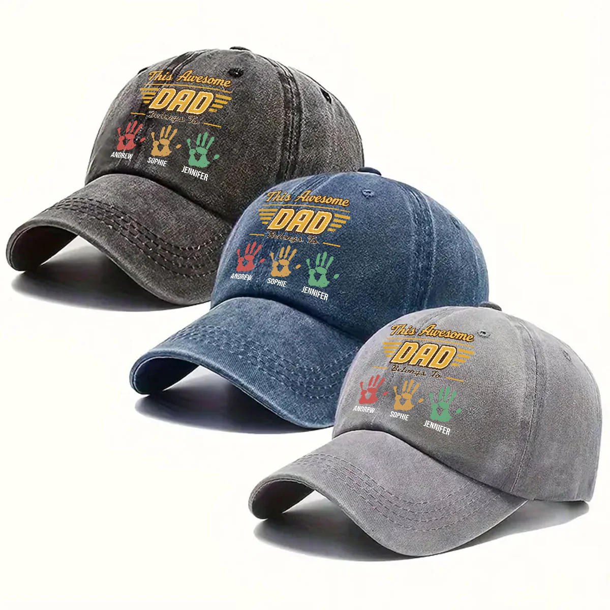 Awesome Daddy - Personalized Custom Vintage Washed Denim Cap - Image 3