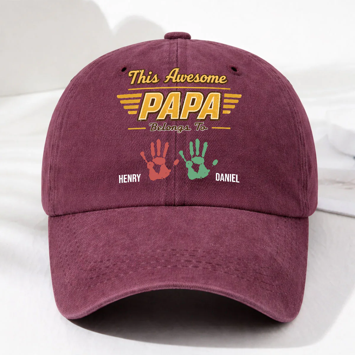 Awesome Daddy - Personalized Custom Vintage Washed Denim Cap - Image 5
