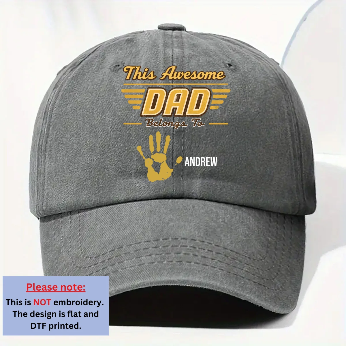 Awesome Daddy - Personalized Custom Vintage Washed Denim Cap - Image 9