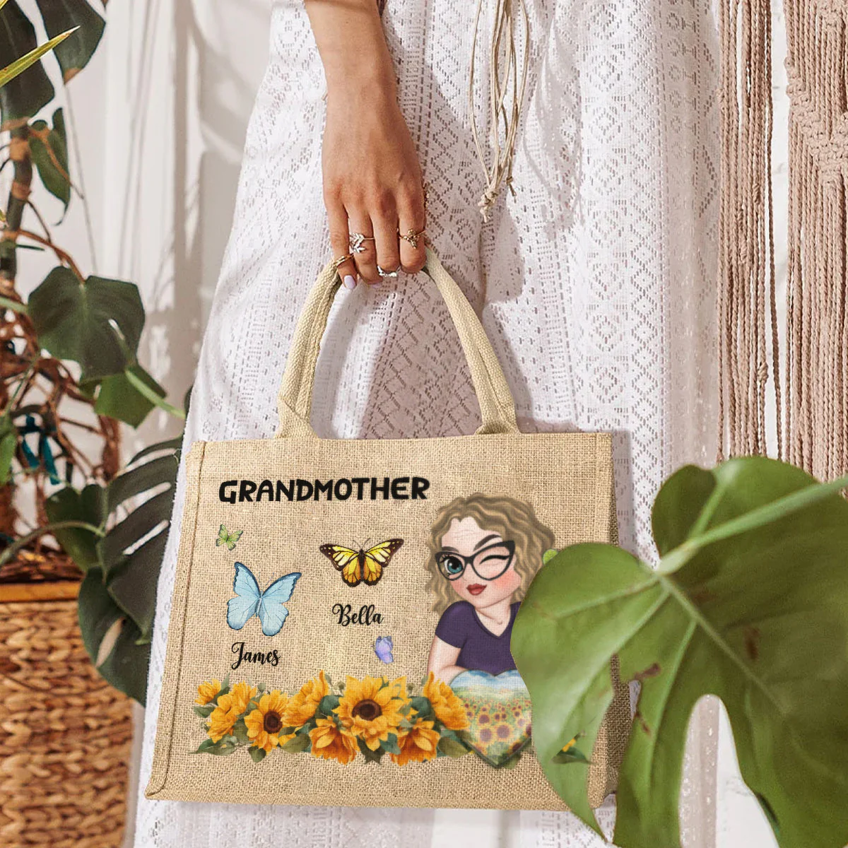 Awesome Grandma - Personalized Custom Jute Tote Bag - Image 4