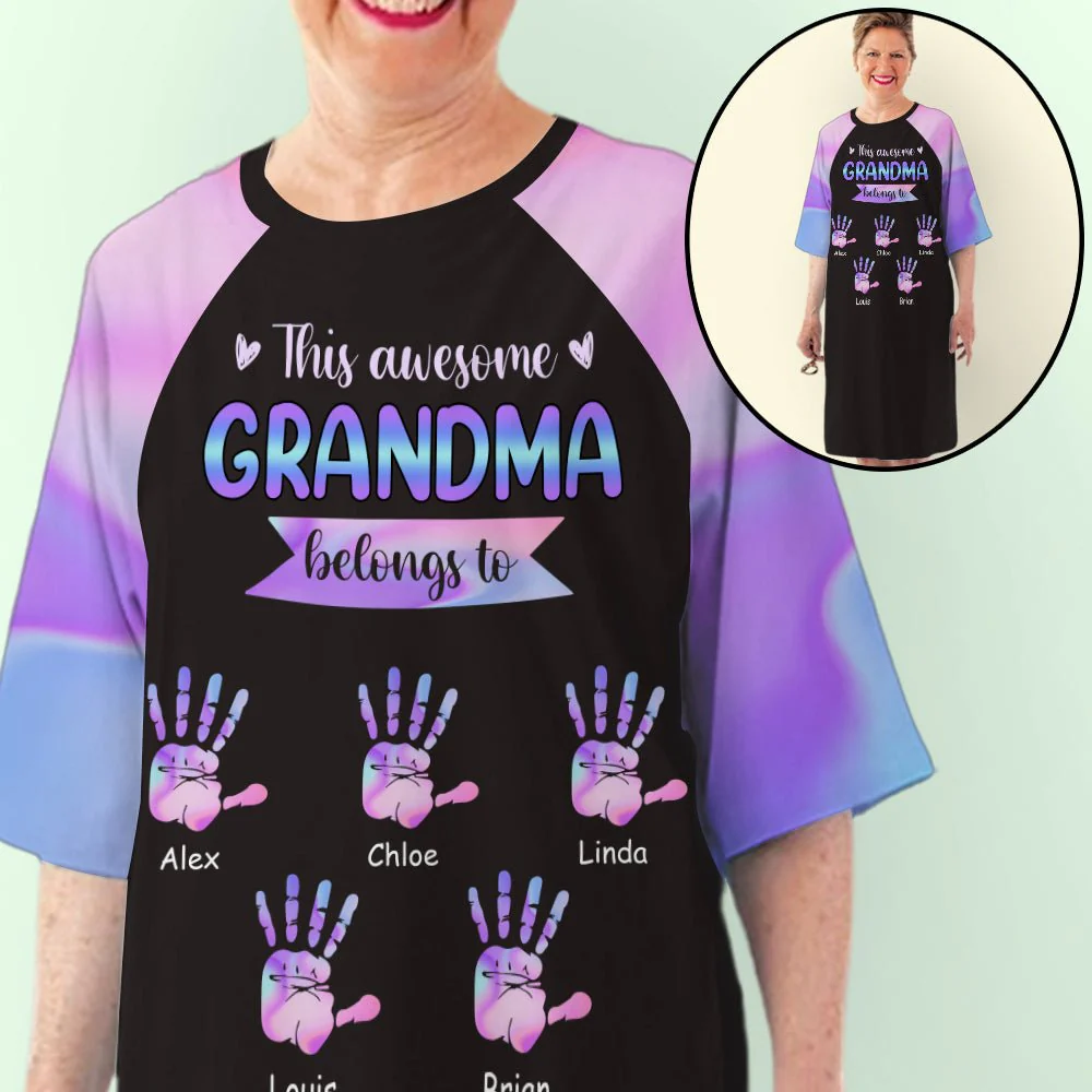 Awesome Grandma With Hands - Personalized Custom 3/4 Sleeve Dress - Image 2