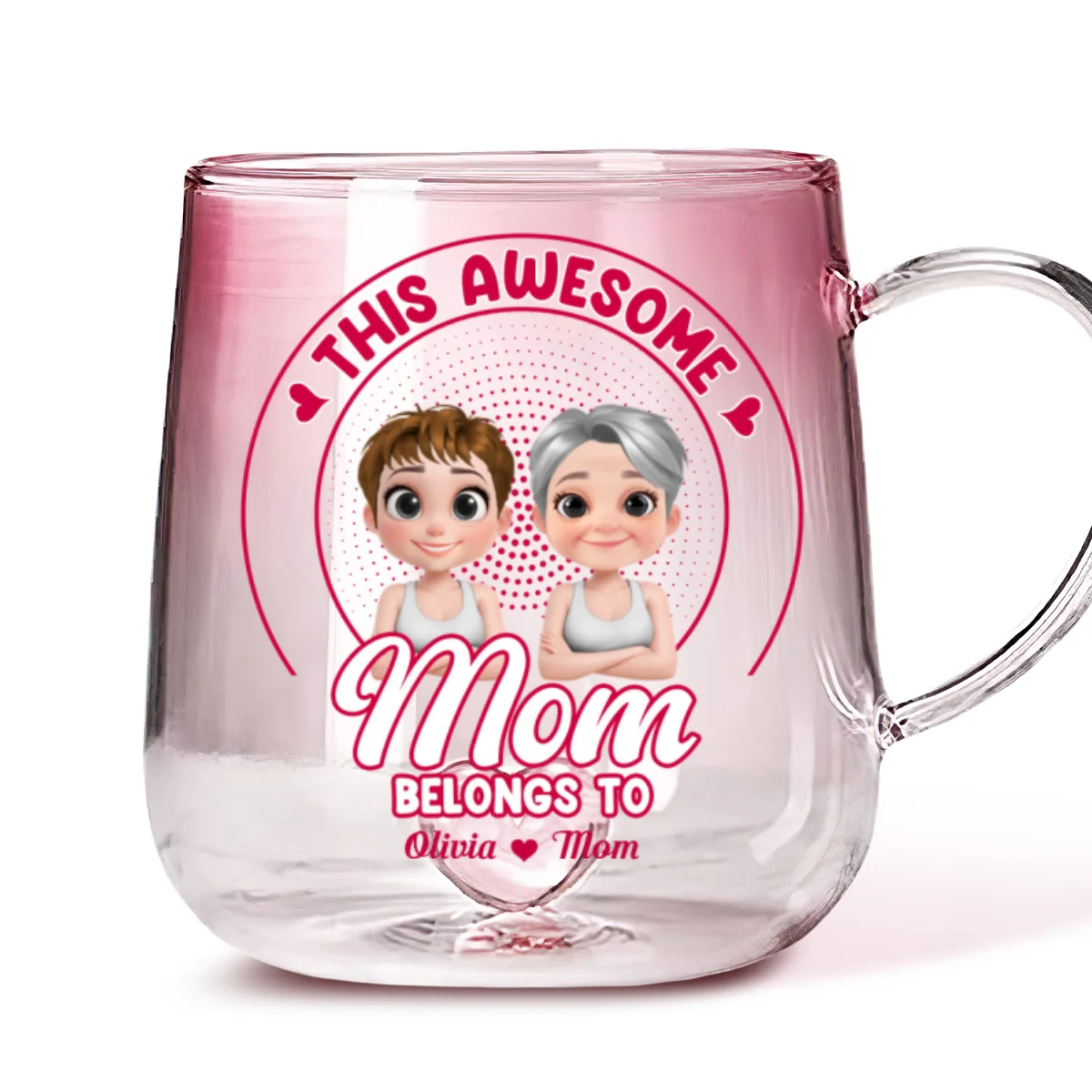 Awesome Mom Belongs To - Personalized Custom Pink Gradient Glass Mug - Image 5