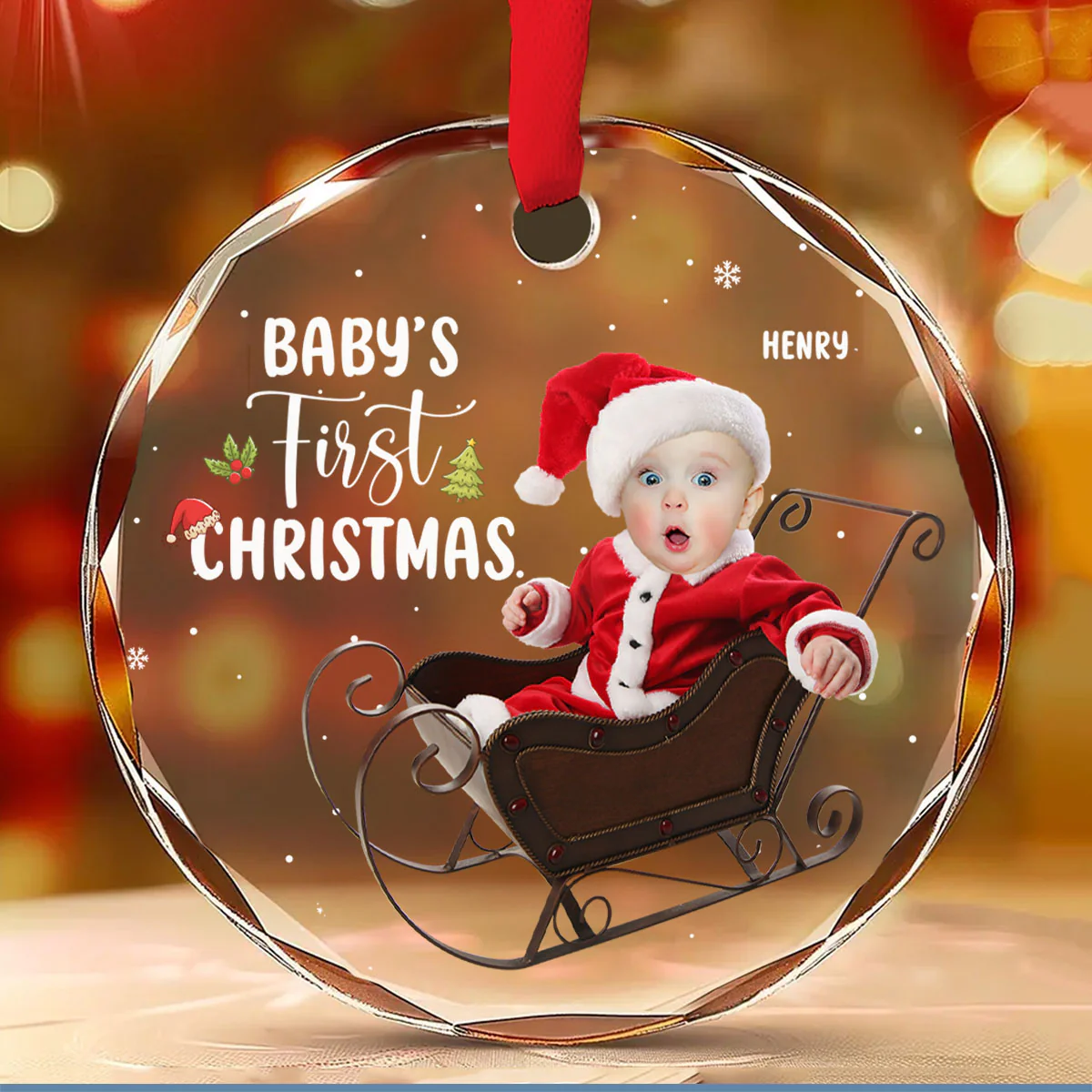 Baby 1st Christmas - Personalized Custom Glass Ornament - Image 2