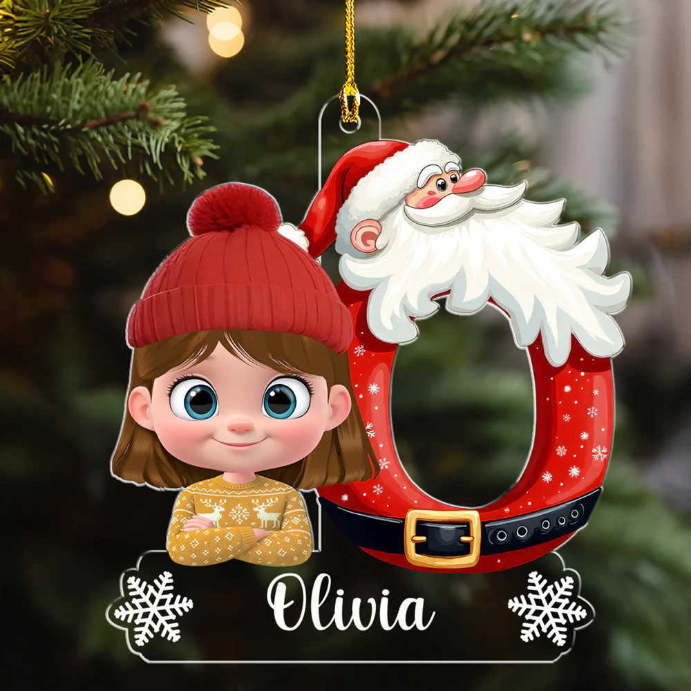 Baby And Santa - Personalized Custom Acrylic Ornament - Image 2