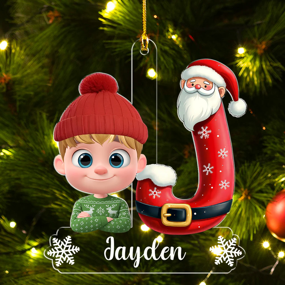 Baby And Santa - Personalized Custom Acrylic Ornament - Image 3