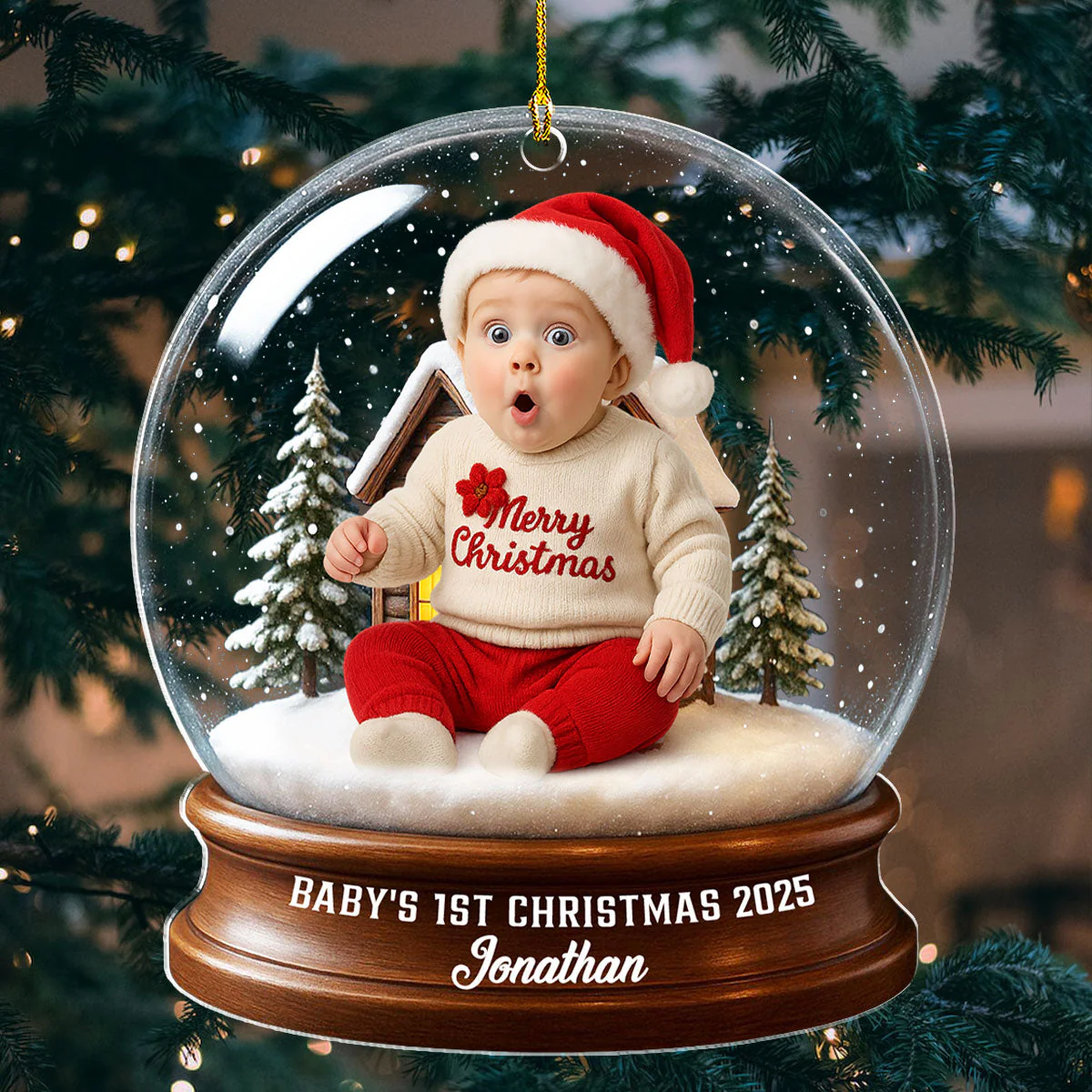 Baby Christmas With Santa Suit - Personalized Custom Acrylic Ornament - Image 2