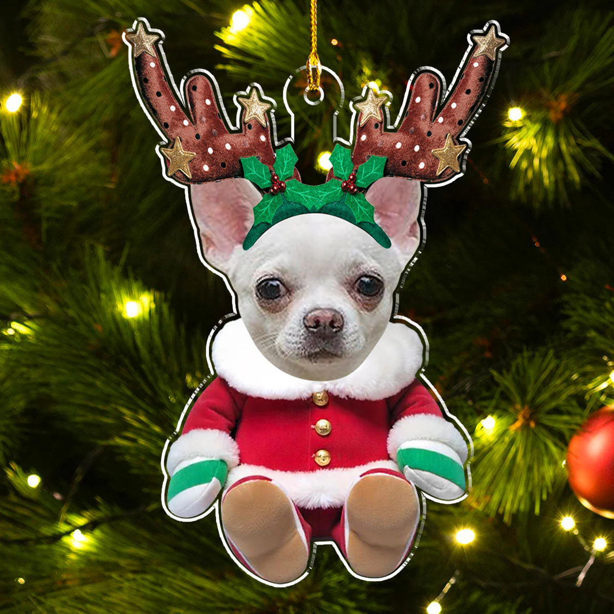 Baby Dog Reindeer - Personalized Custom Acrylic Ornament - Image 3