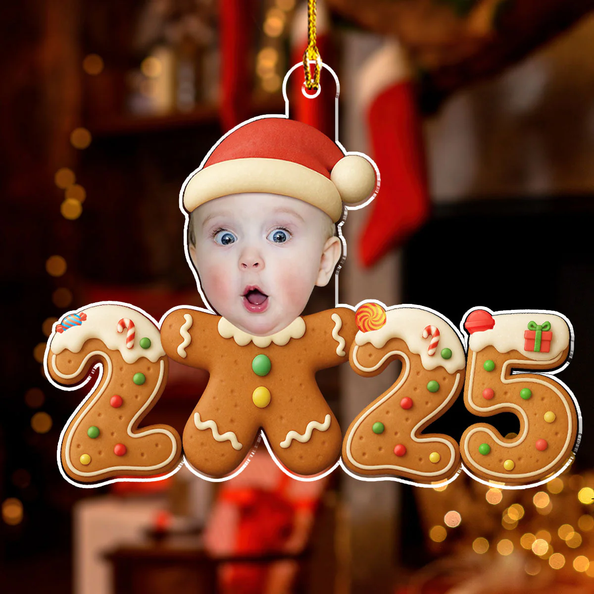 Baby First Christmas 2025 Gingerbread - Personalized Custom Acrylic Ornament - Image 2