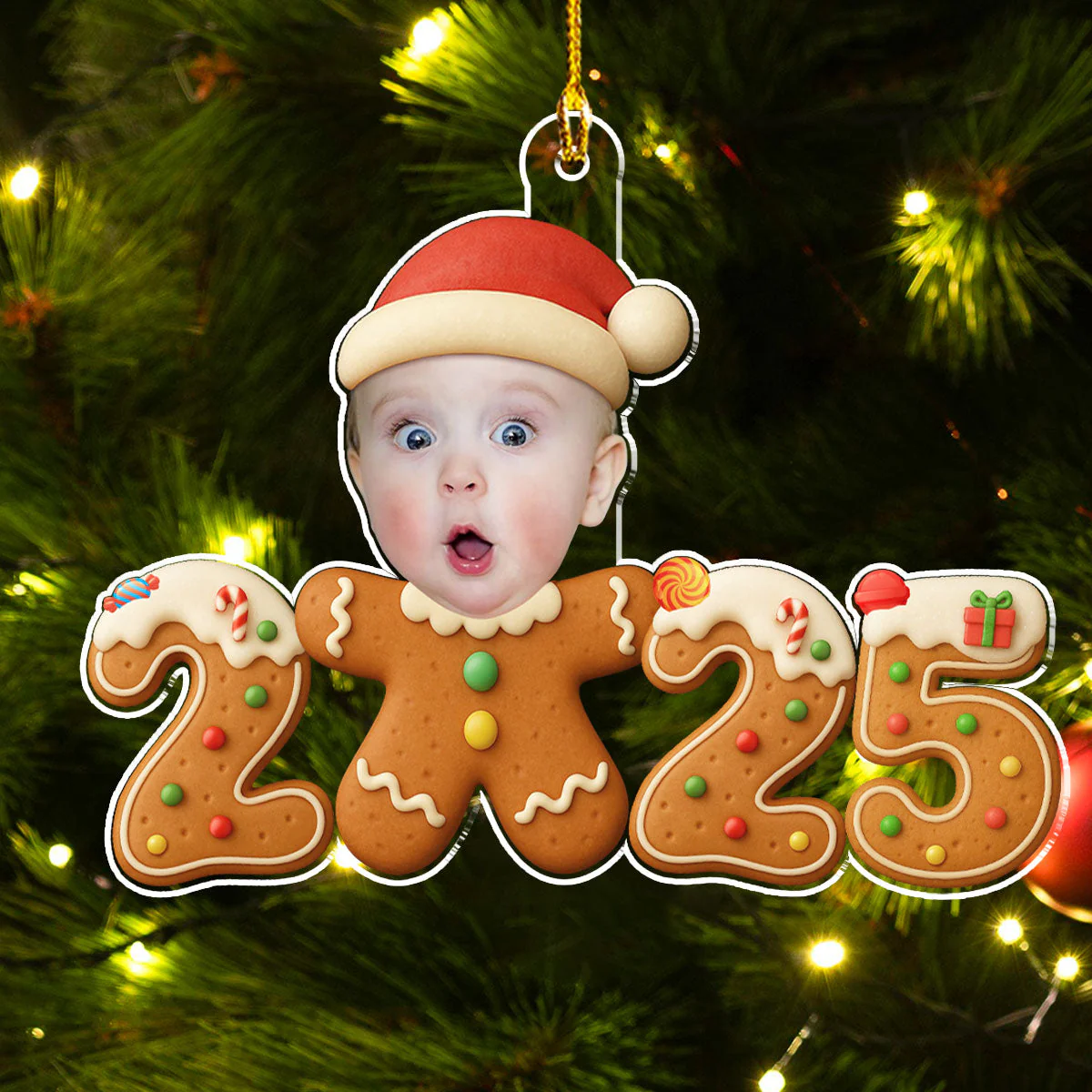 Baby First Christmas 2025 Gingerbread - Personalized Custom Acrylic Ornament - Image 3