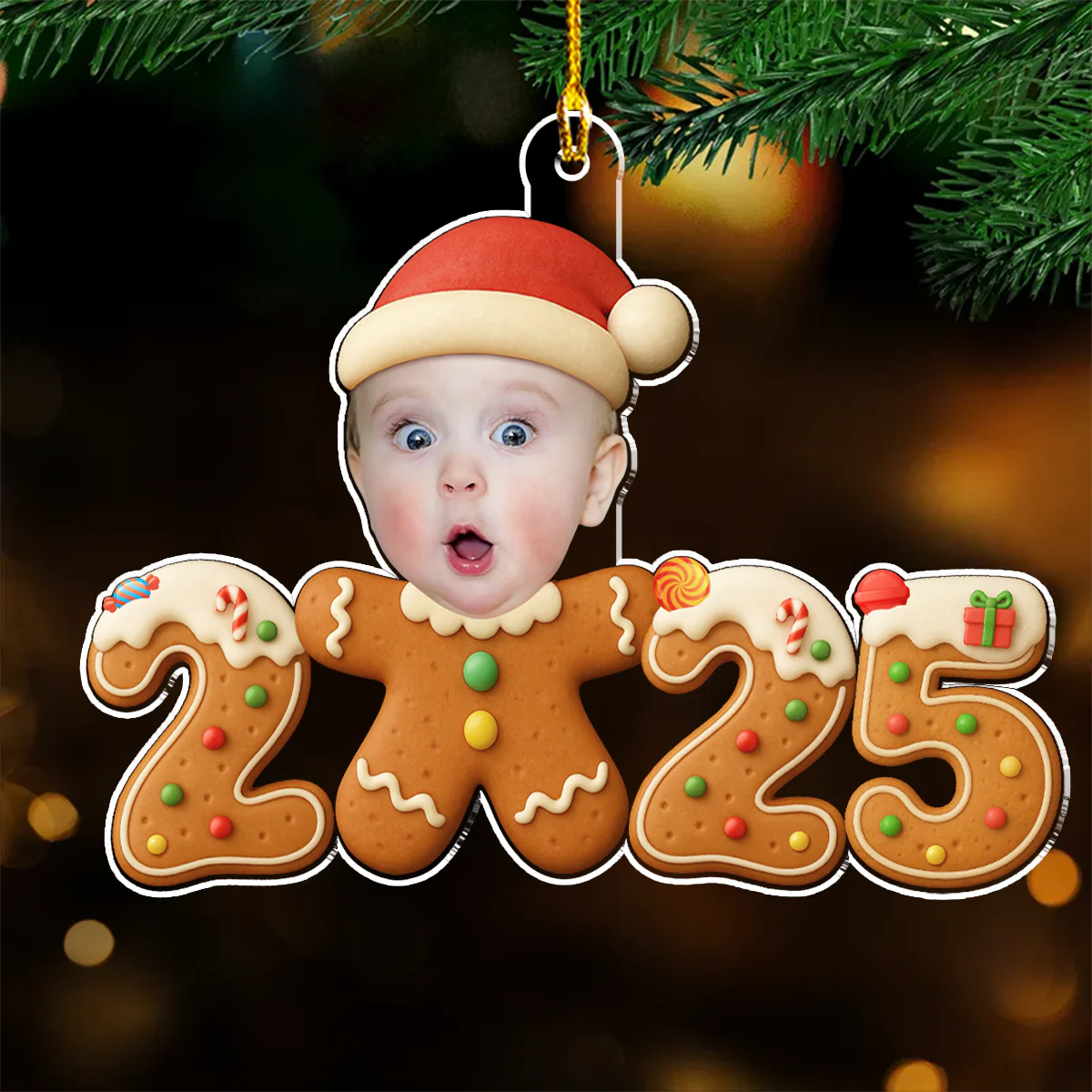Baby First Christmas 2025 Gingerbread - Personalized Custom Acrylic Ornament - Image 4