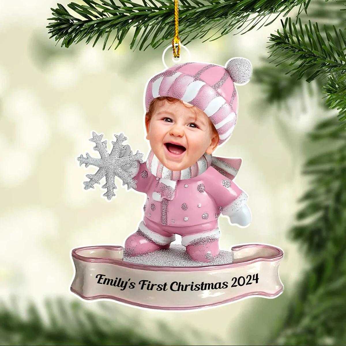 Baby First Christmas Custom Photo - Personalized Custom Acrylic Ornament - Image 2