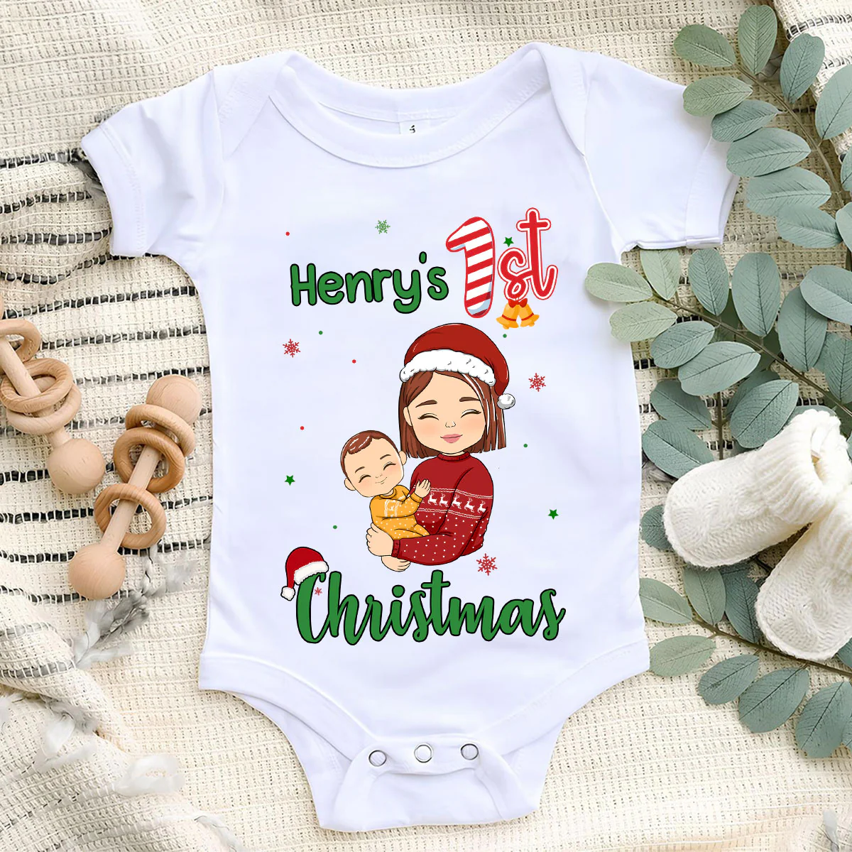 Baby First Christmas - Personalized Custom Baby Onesie - Image 2