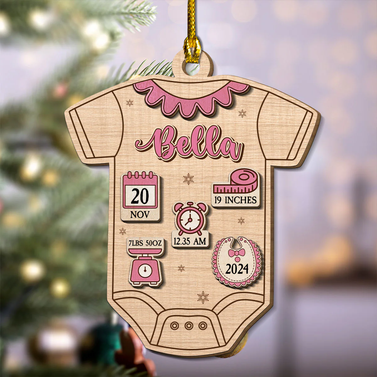 Baby First Christmas - Personalized Custom Freeshape 2-Layered Wood Ornament - Image 2