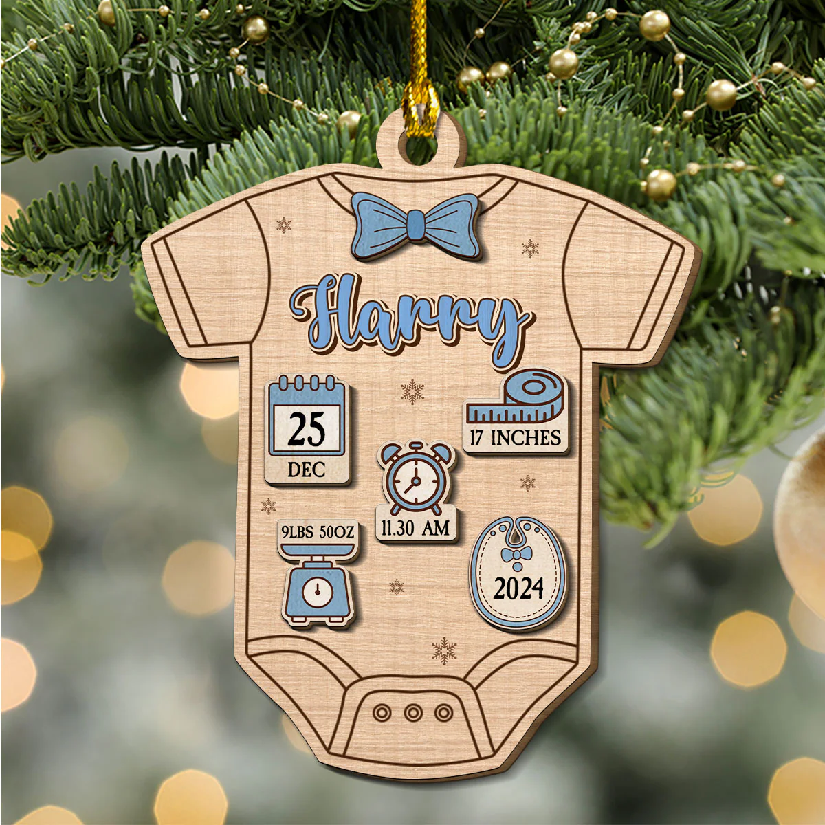 Baby First Christmas - Personalized Custom Freeshape 2-Layered Wood Ornament - Image 3