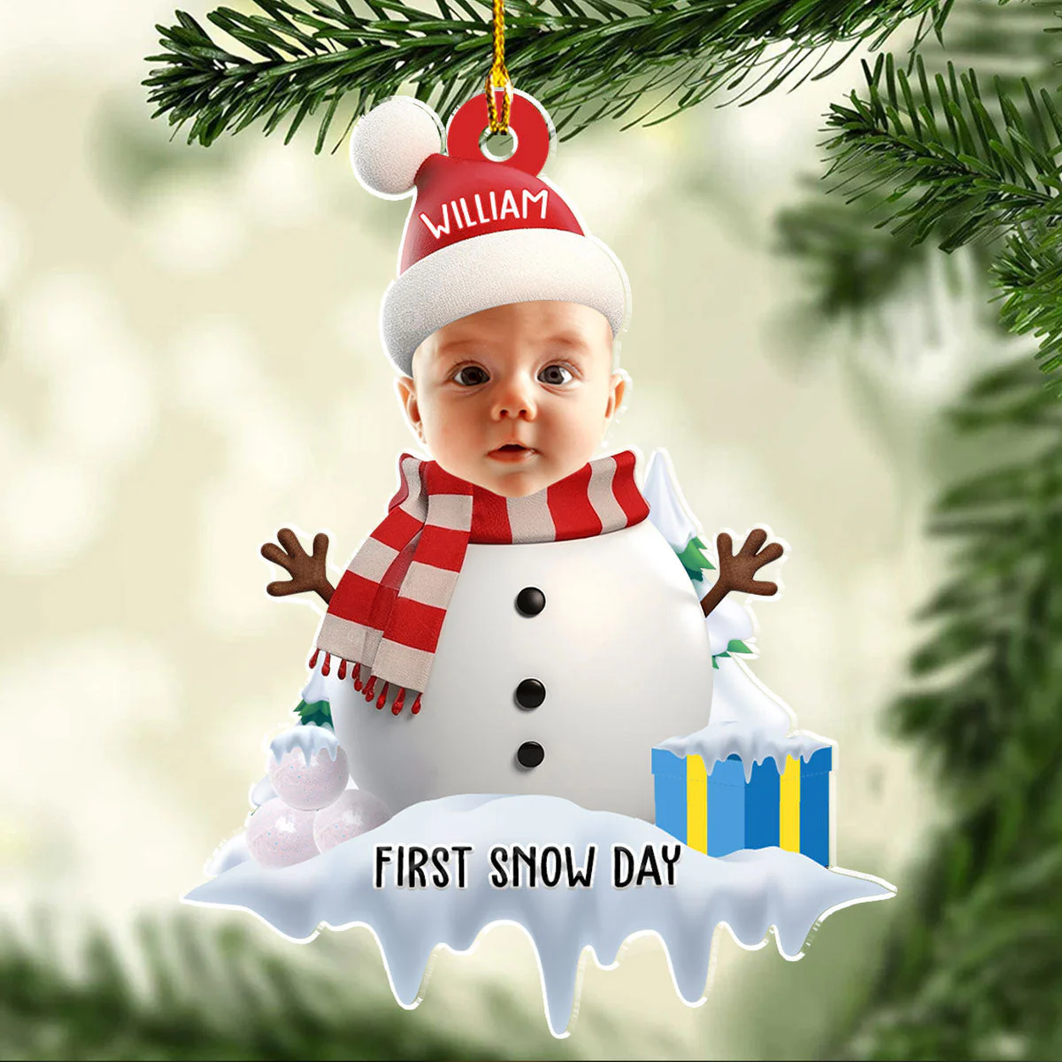 Baby First Snow Day - Personalized Custom Acrylic Ornament - Image 2