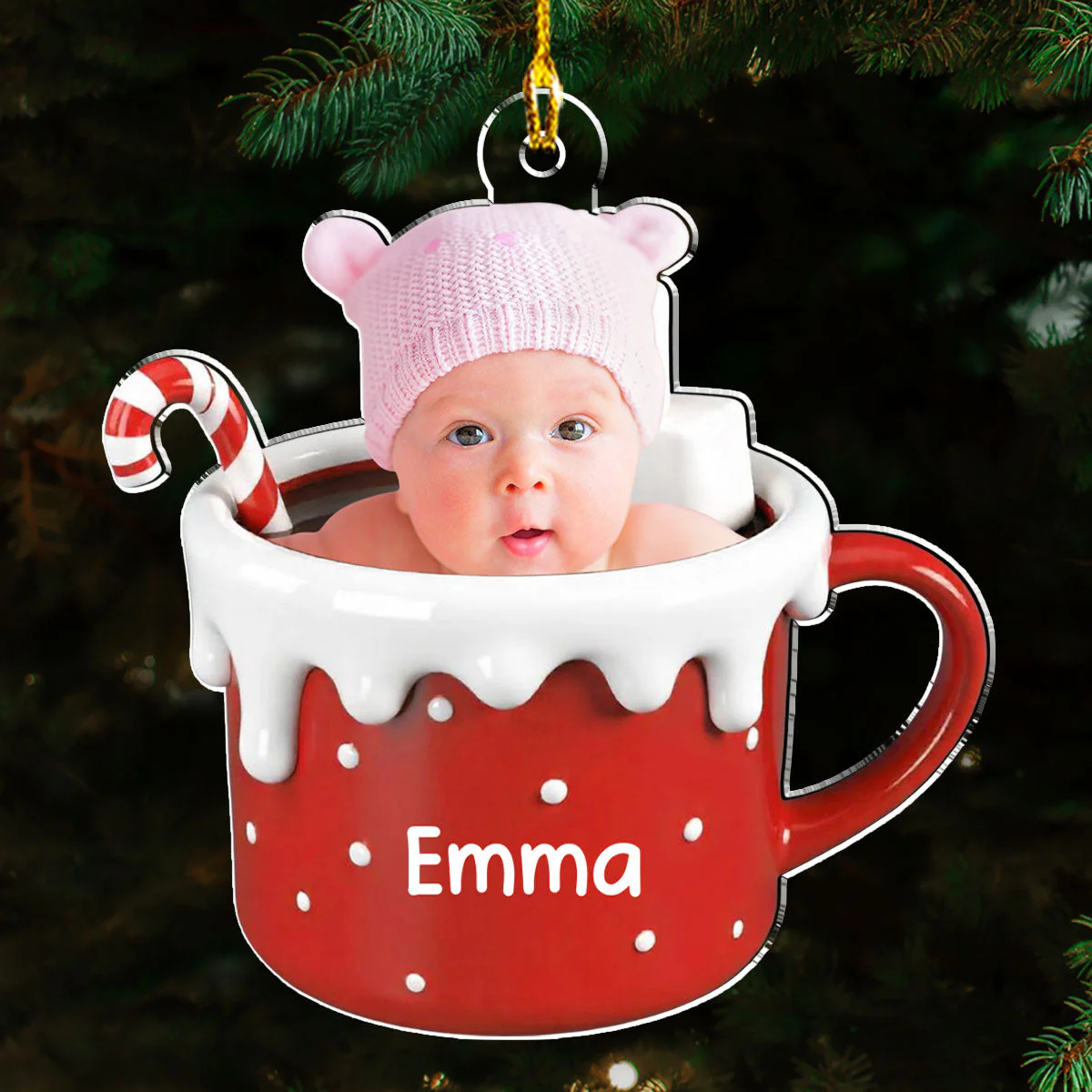 Baby In Hot Cocoa - Personalized Custom Acrylic Ornament - Image 4