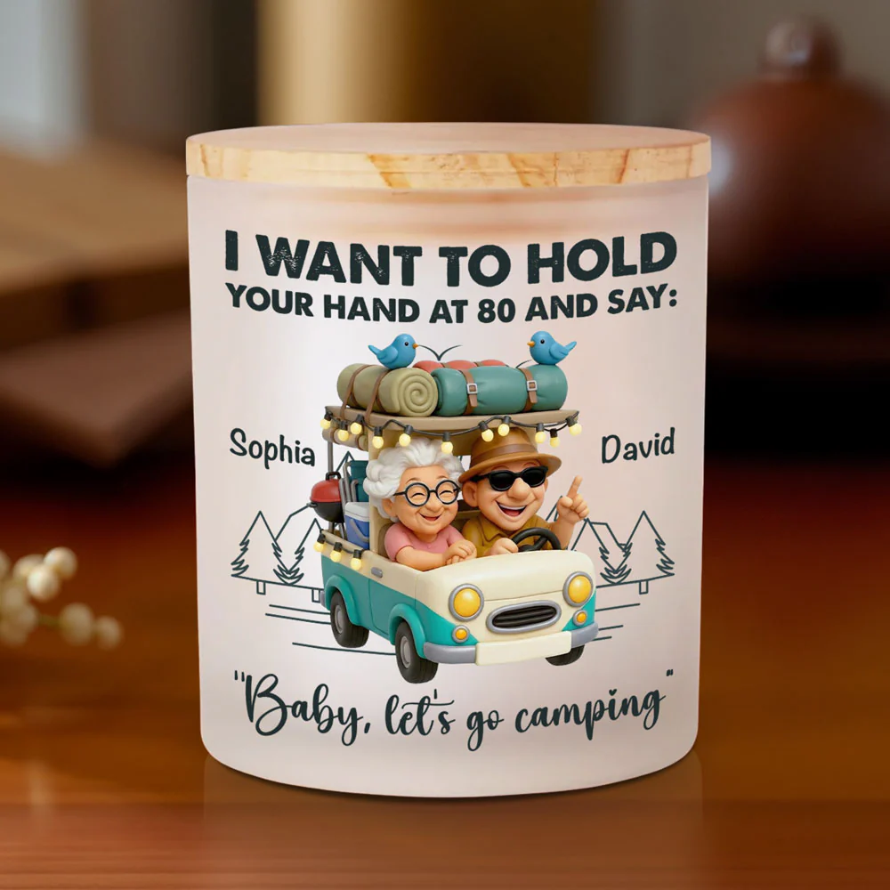 Baby Lets Go Camping - Personalized Custom Glass Jar With LED Candle - Image 2