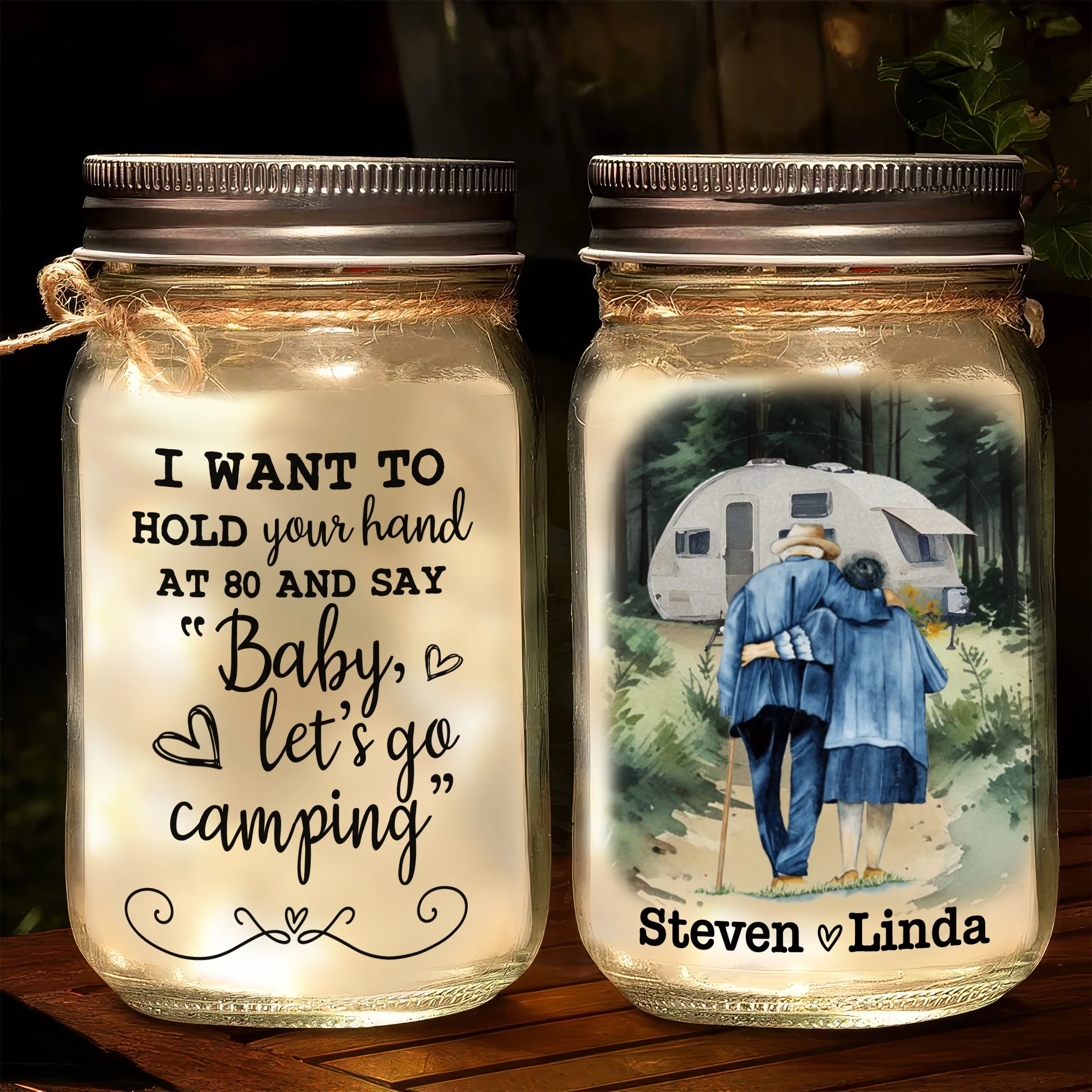 Baby Lets Go Camping  - Personalized Custom Mason Jar Light - Image 3