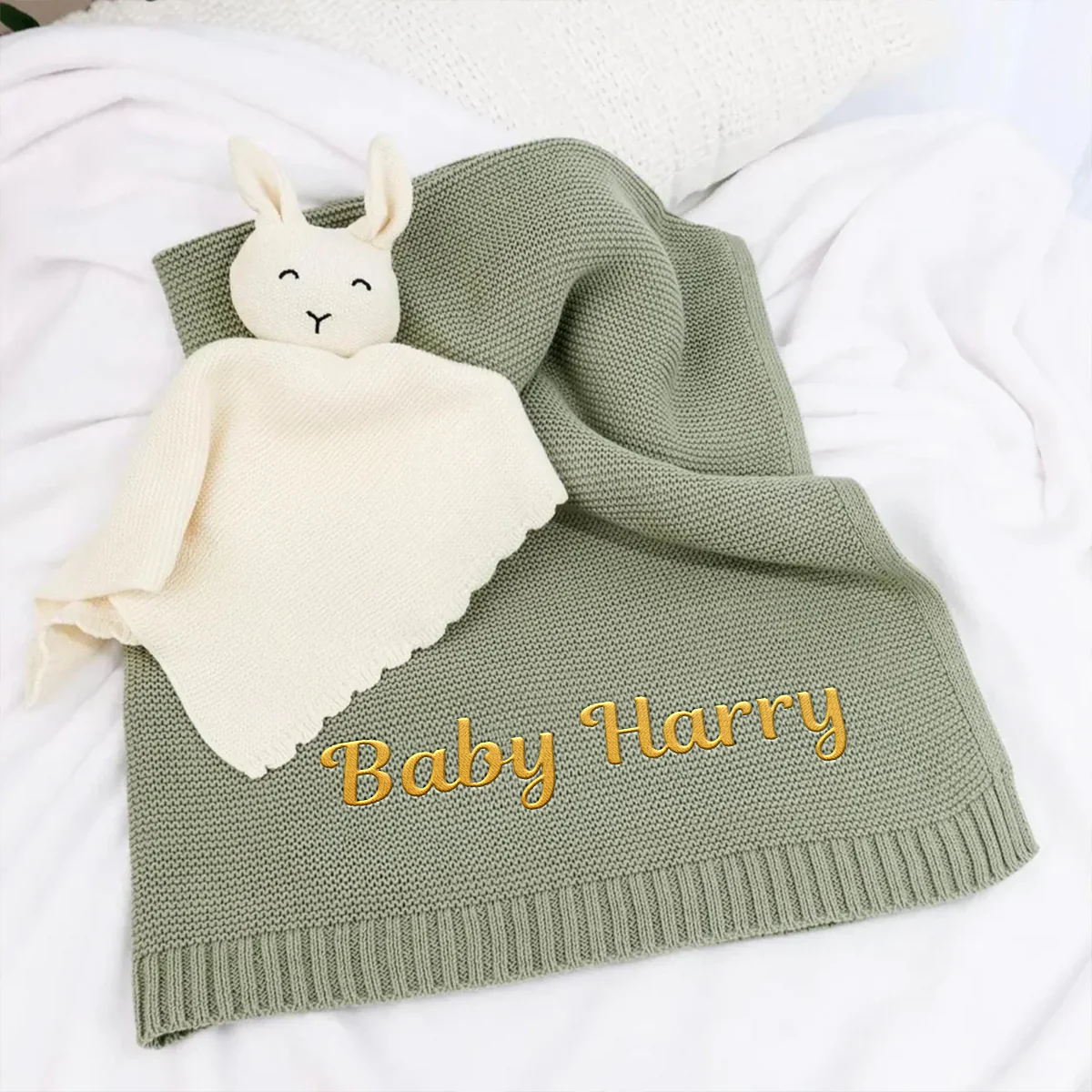 Baby Monogram - Personalized Custom Embroidered Knitted Baby Blanket - Image 2