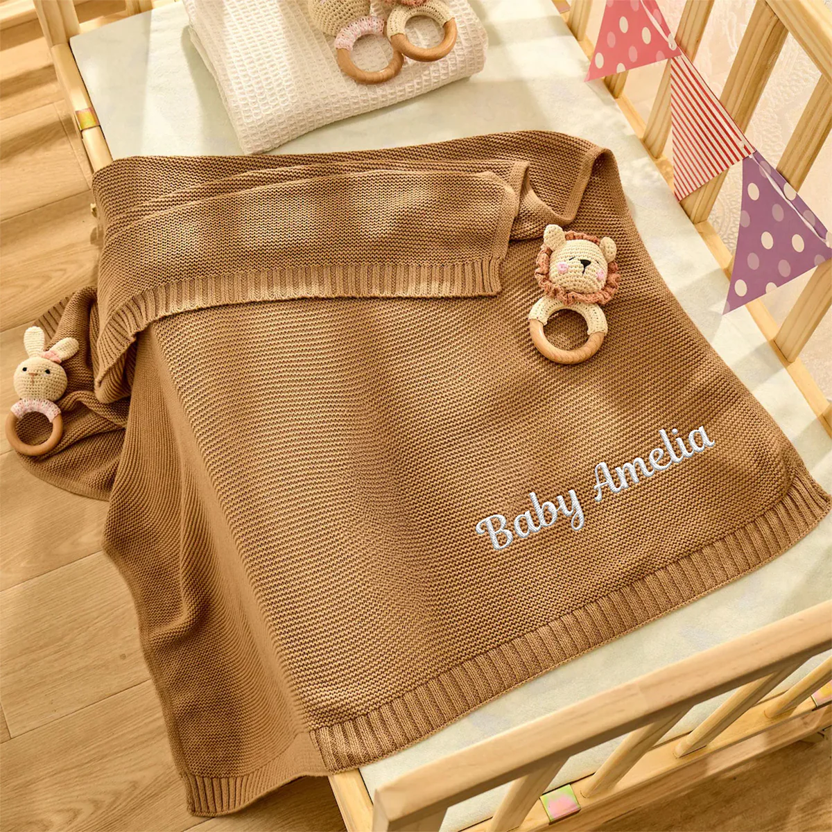 Baby Monogram - Personalized Custom Embroidered Knitted Baby Blanket - Image 3
