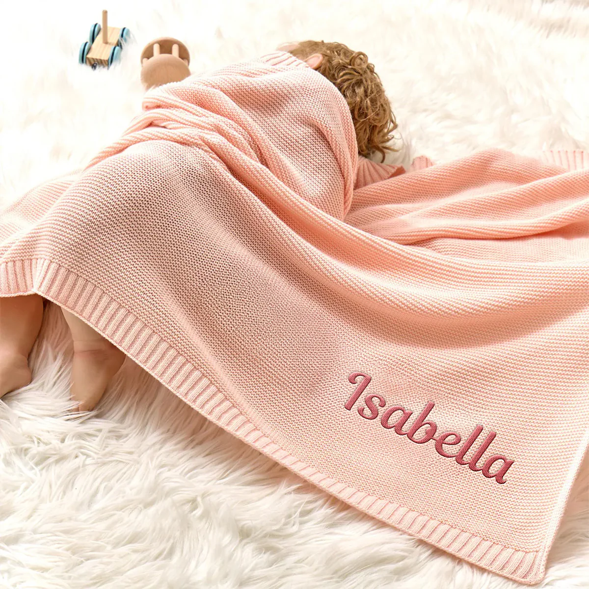 Baby Monogram - Personalized Custom Embroidered Knitted Baby Blanket - Image 4