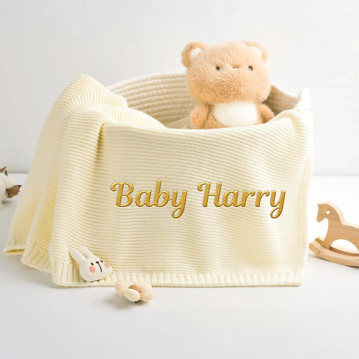 Baby Monogram - Personalized Custom Embroidered Knitted Baby Blanket - Image 5