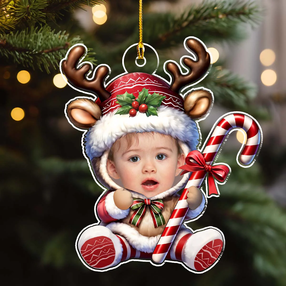Baby Reindeer Christmas - Personalized Custom Acrylic Ornament - Image 3