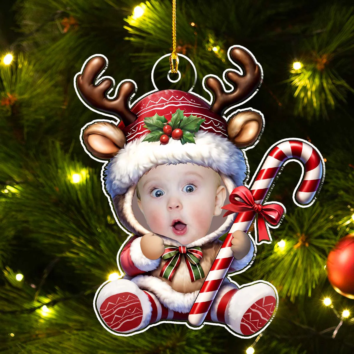 Baby Reindeer Christmas - Personalized Custom Acrylic Ornament - Image 5
