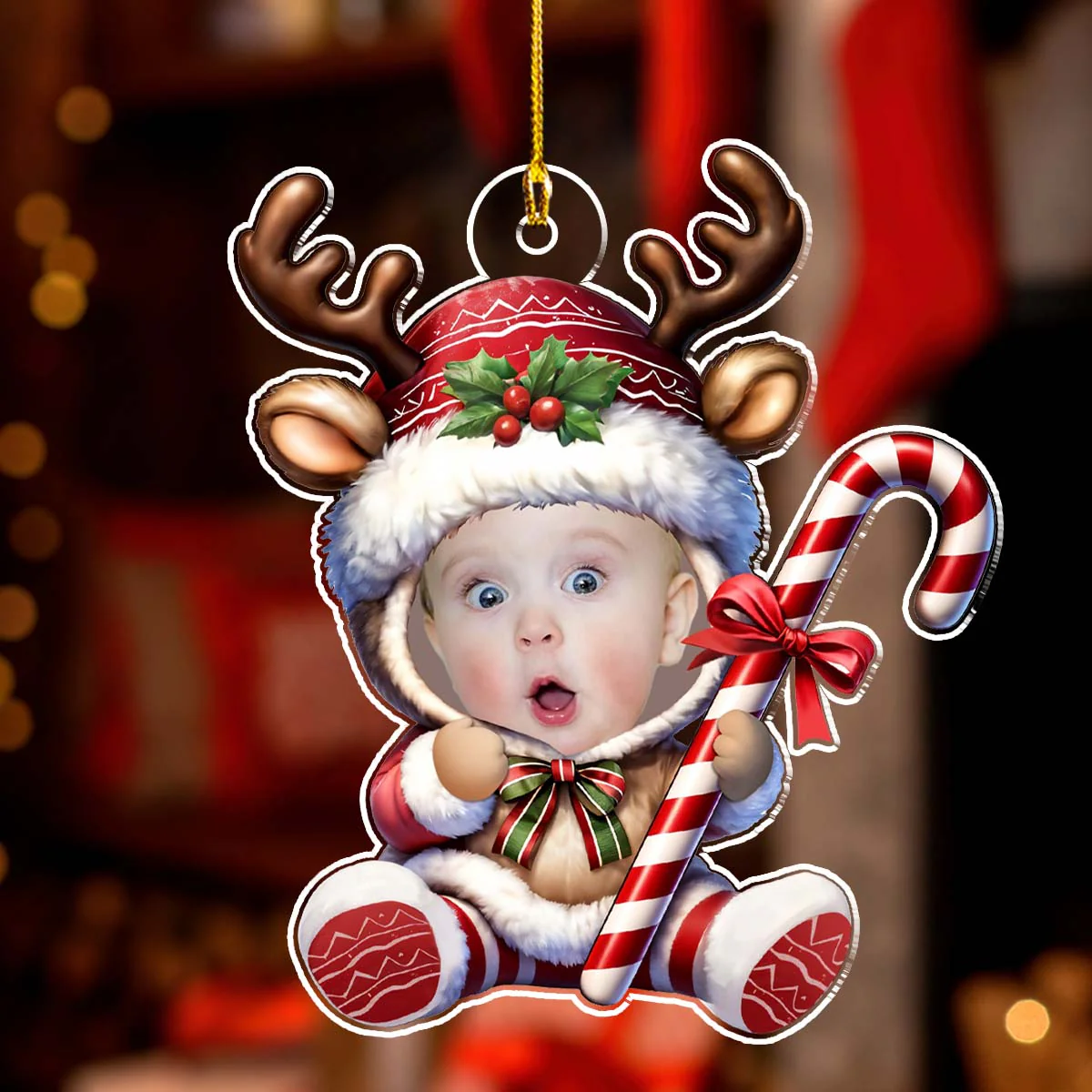 Baby Reindeer Christmas - Personalized Custom Acrylic Ornament - Image 6