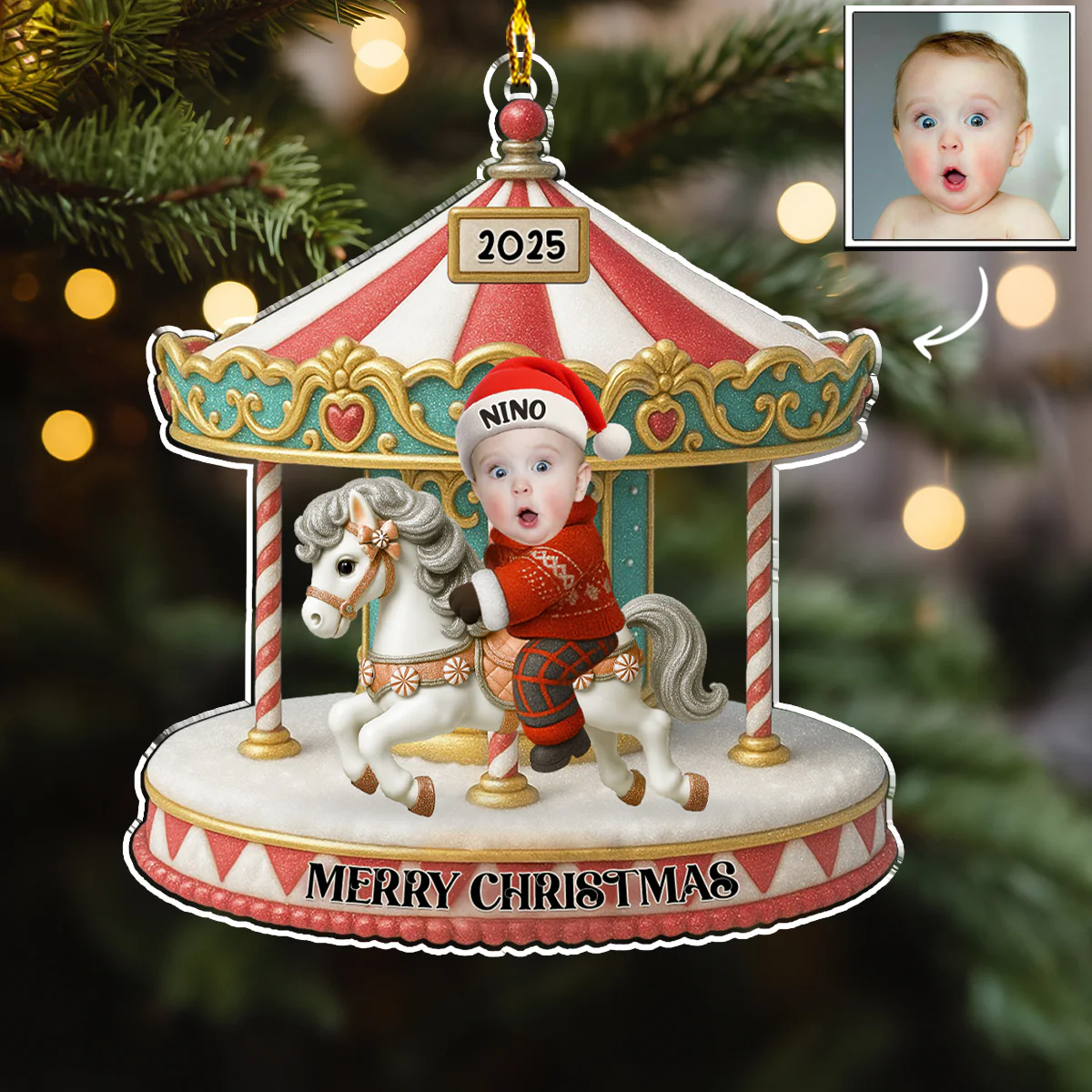 Baby Riding On A Carousel - Personalized Custom Acrylic Ornament