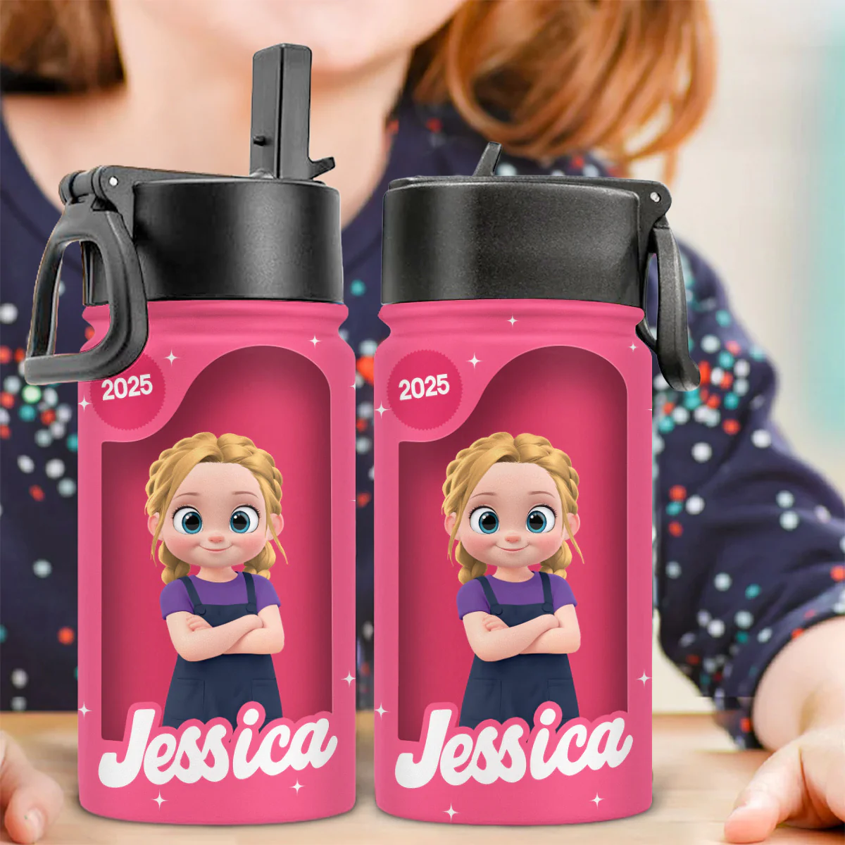 Back To School Kid 2 - Personalized Custom Kids Water Bottle - Image 3