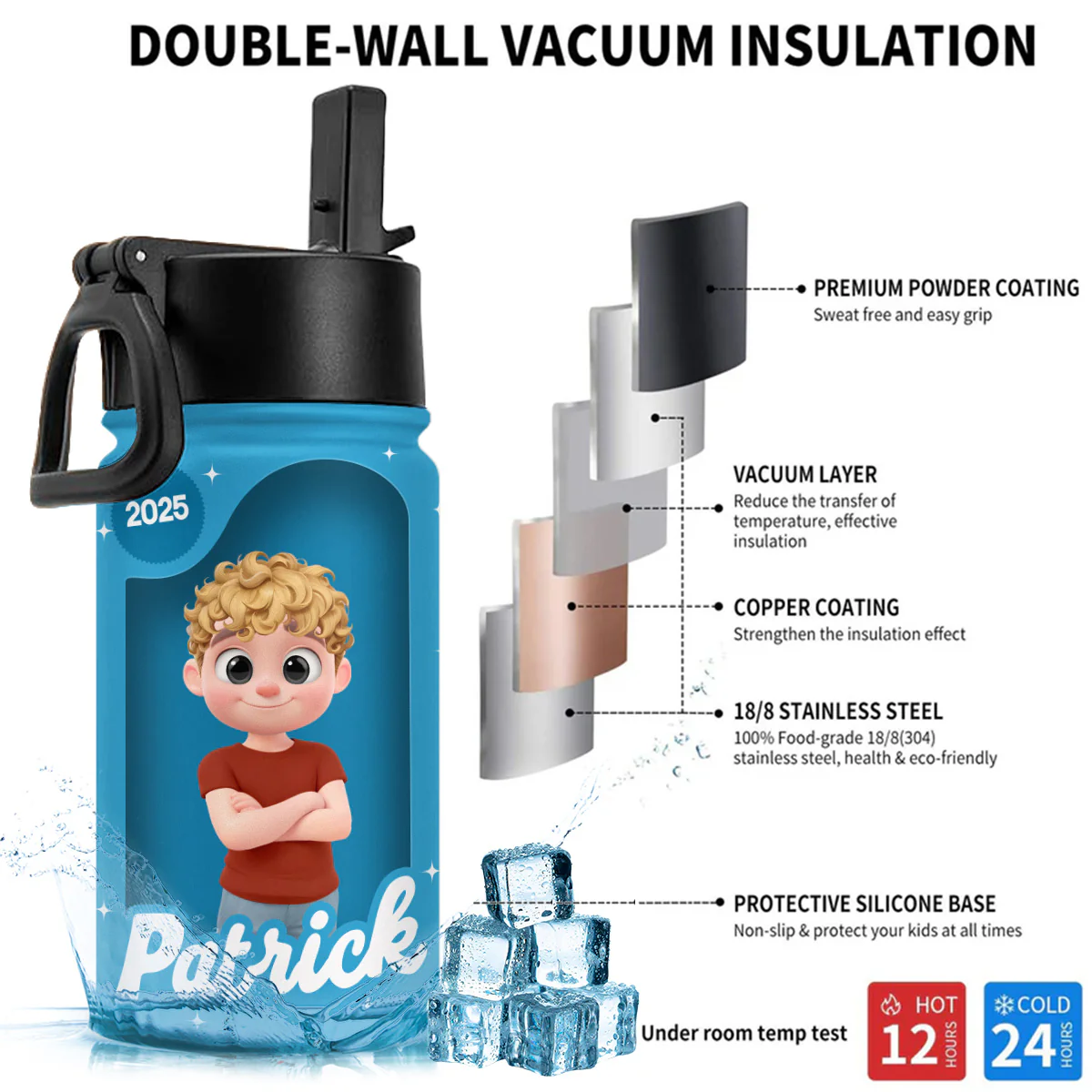 Back To School Kid 2 - Personalized Custom Kids Water Bottle - Image 4