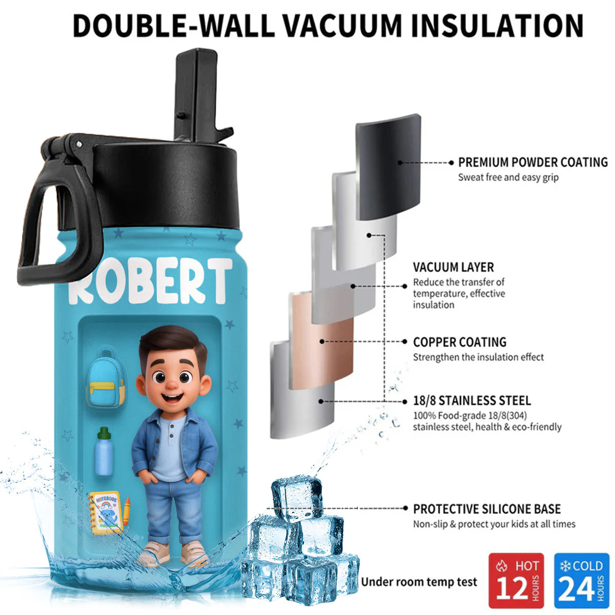 Back To School - Personalized Custom Kids Water Bottle - Image 3