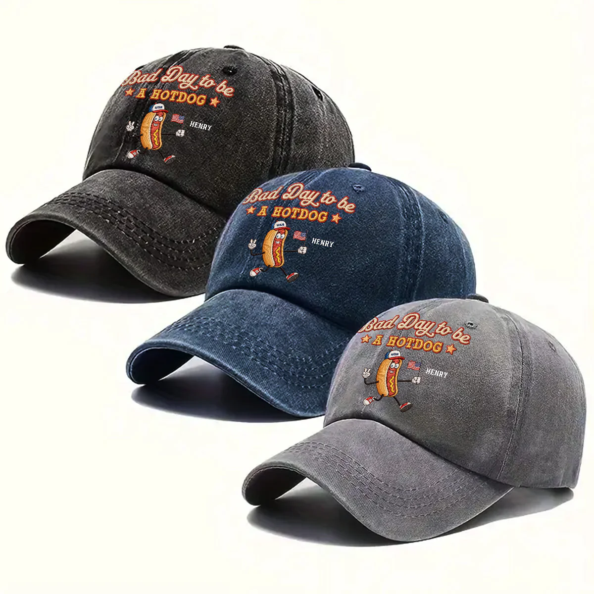 Bad Day For Wieners - Personalized Custom Vintage Washed Denim Cap - Image 2