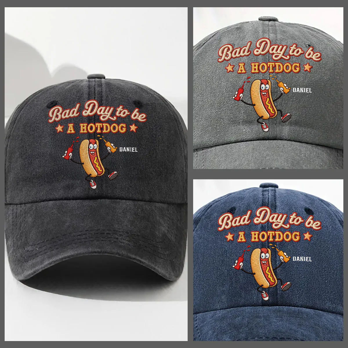 Bad Day For Wieners - Personalized Custom Vintage Washed Denim Cap - Image 3