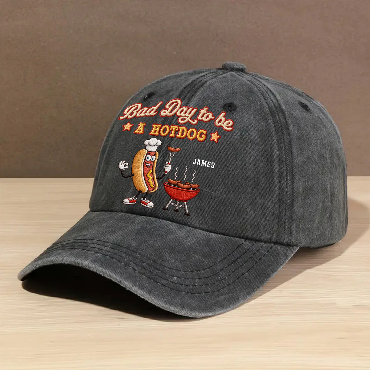 Bad Day For Wieners - Personalized Custom Vintage Washed Denim Cap - Image 4