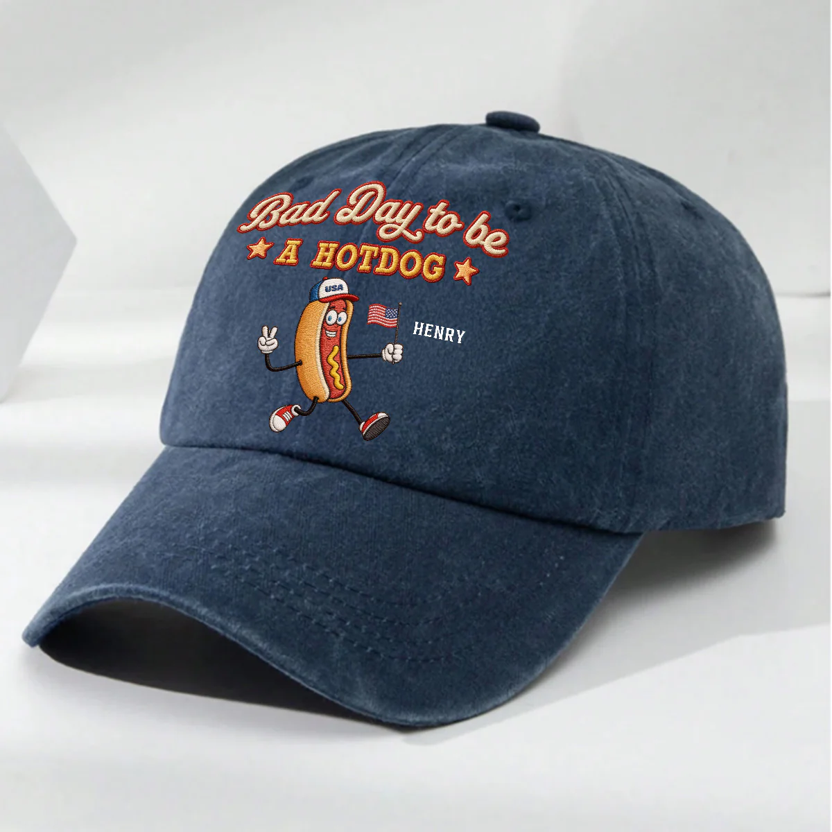 Bad Day For Wieners - Personalized Custom Vintage Washed Denim Cap - Image 5