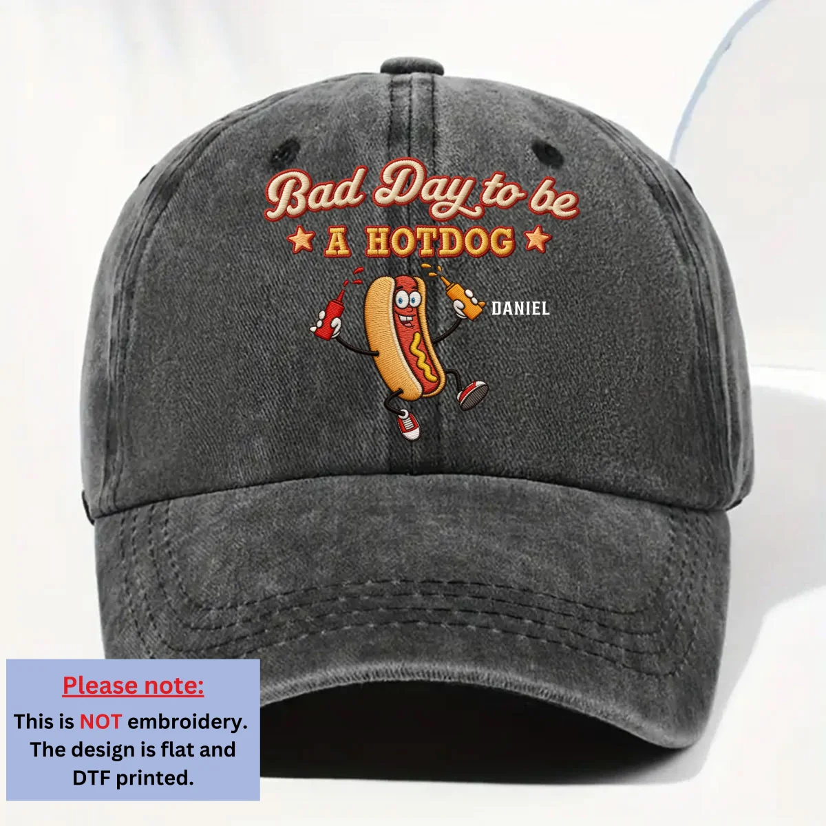 Bad Day For Wieners - Personalized Custom Vintage Washed Denim Cap - Image 7