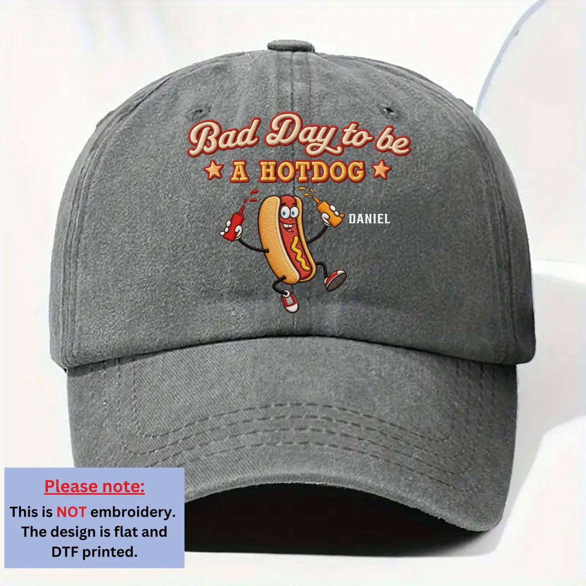 Bad Day For Wieners - Personalized Custom Vintage Washed Denim Cap - Image 8
