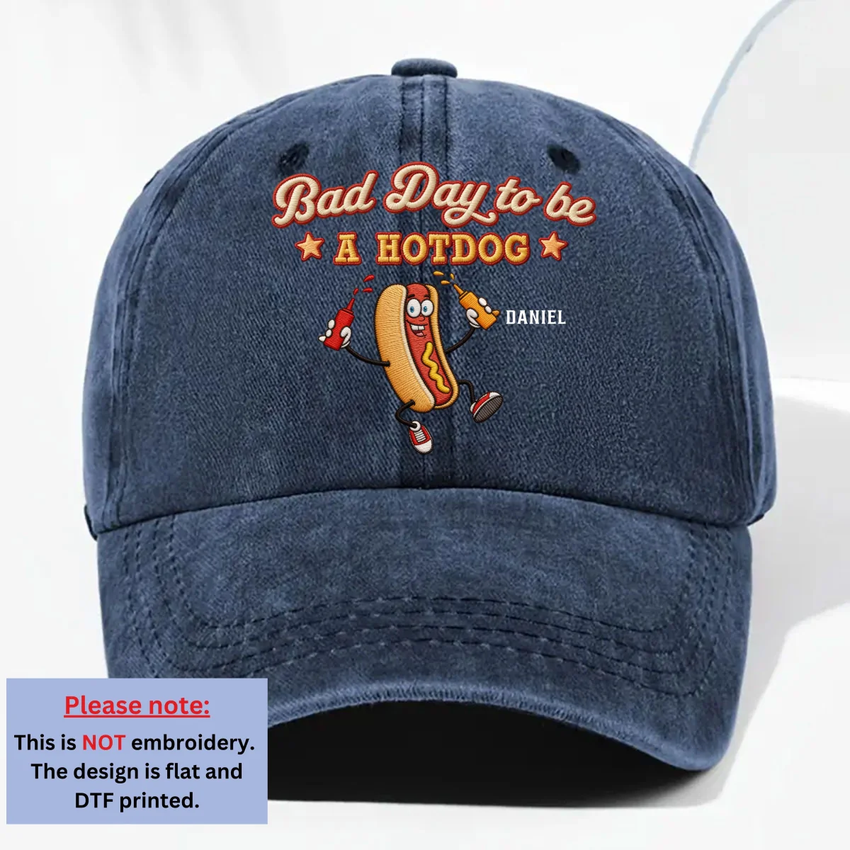 Bad Day For Wieners - Personalized Custom Vintage Washed Denim Cap - Image 9