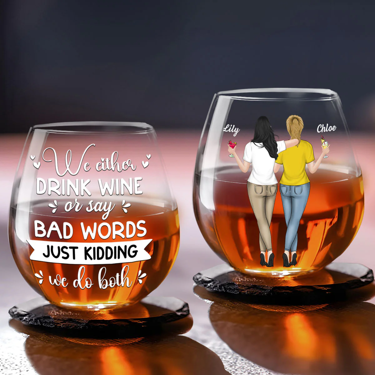 Bad Words Flow With Wine - Personalized Custom Wine Glass - Image 2