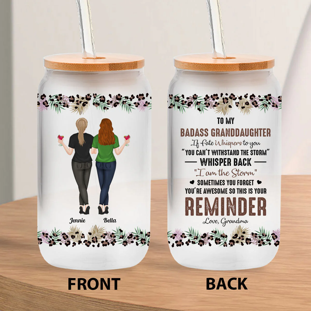 Badass Granddaughter - Personalized Custom Glass Can - Image 2